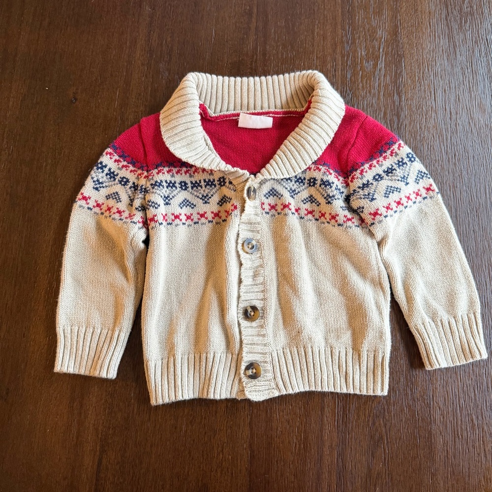 Crazy 8 Red and Cream Knit Cardigan